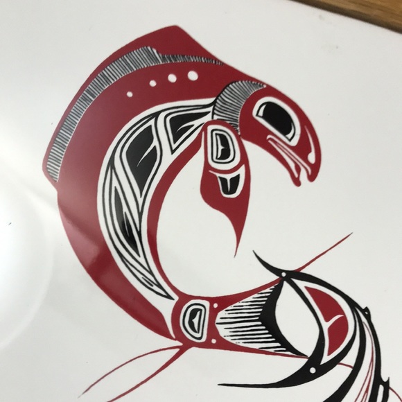 Inuit Two Salmon Tile Art Box Vintage Beautiful - Picture 6 of 13